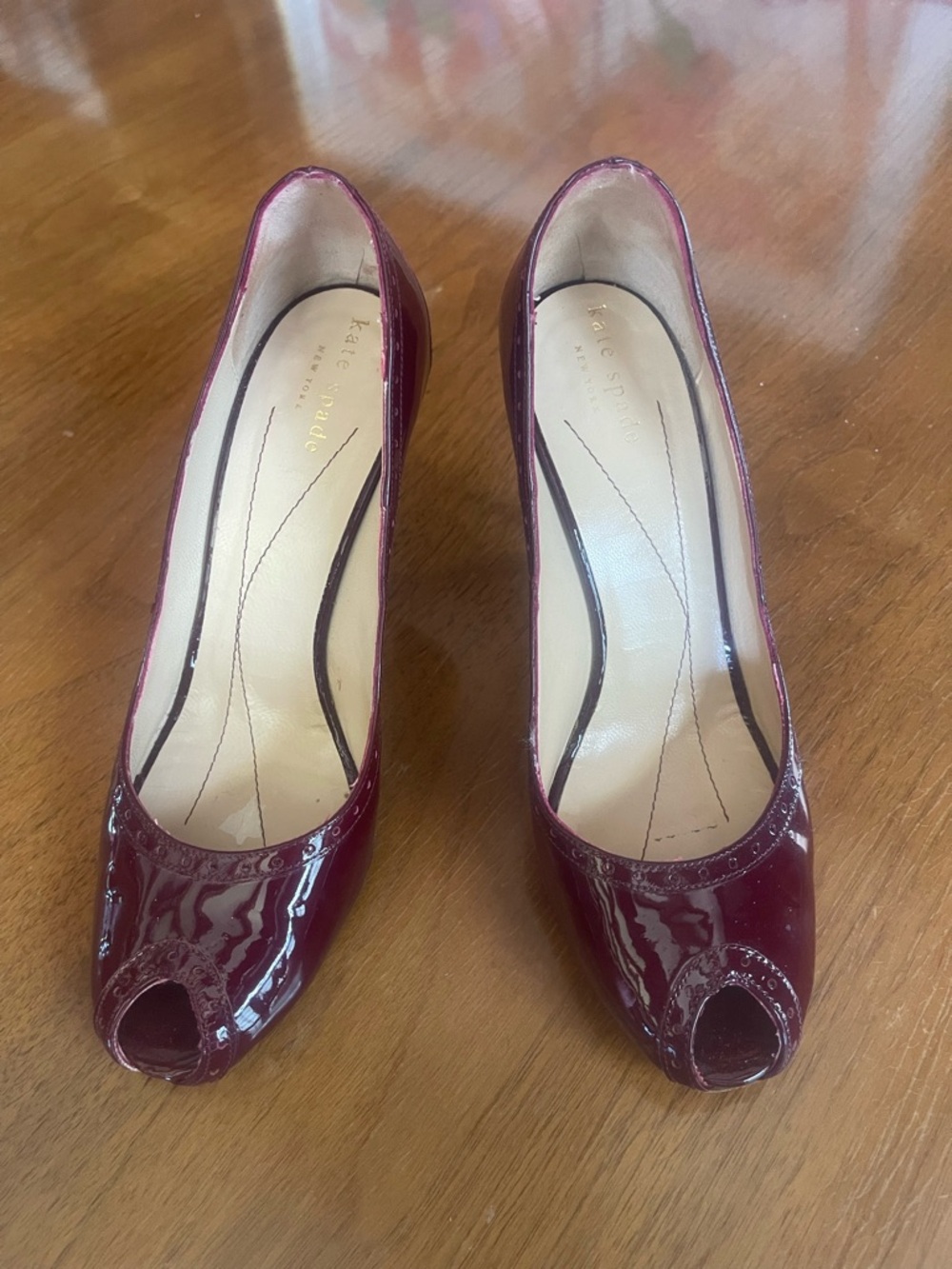 kate spade Burgundy Patent Peep-Toe Heels